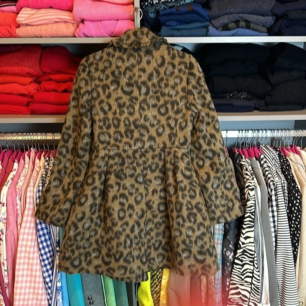 Kate Spade brown/black/gray leopard print peplum knee length pea coat size 2